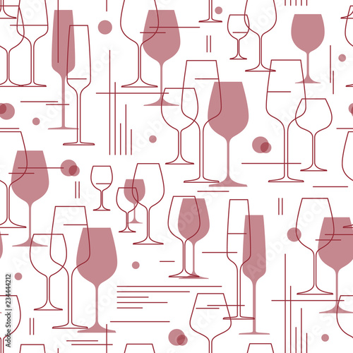Wine glasses Background. Design element for tasting, menu, wine list, winery, shop. Line style. Vector illustration cropped with a mask.