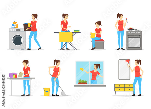 Cartoon Color Characters Woman Housewife Set. Vector