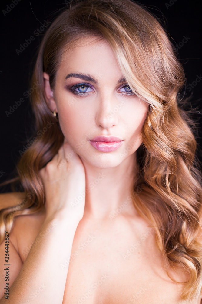 Closeup portrait of beautiful model with long blond hair Closeup portrait of beautiful model with long blond hair