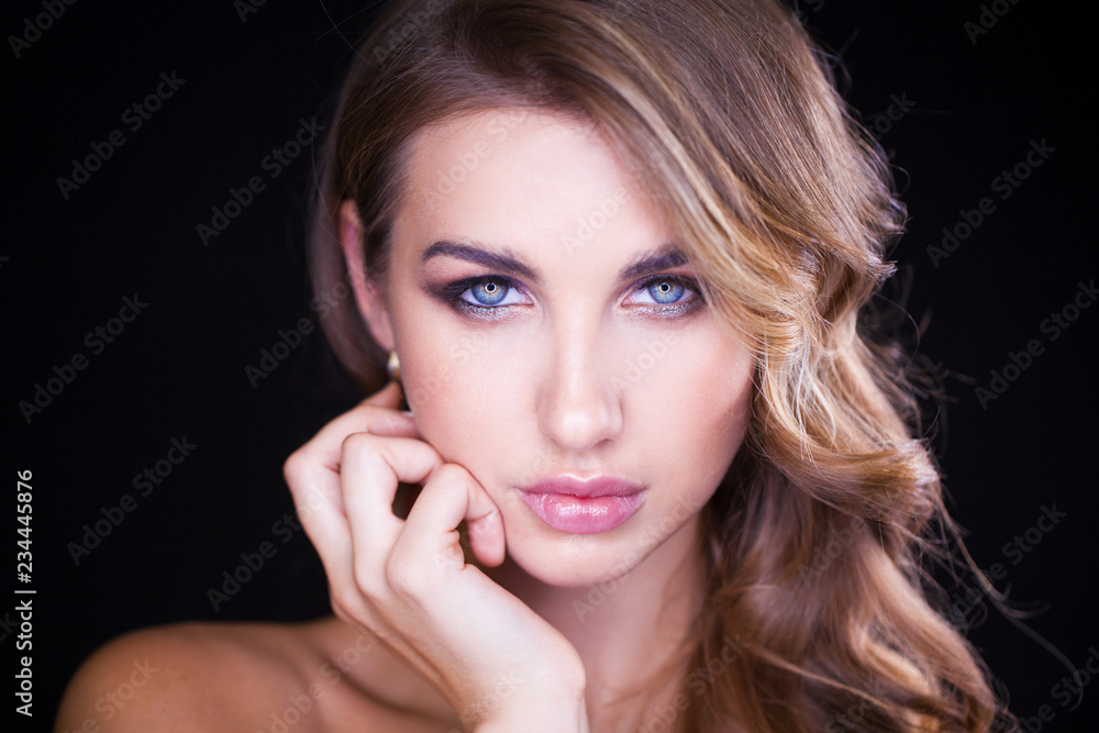 Closeup portrait of beautiful model with long blond hair Closeup portrait of beautiful model with long blond hair