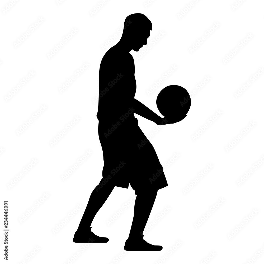 Fototapeta premium Basketball player holding ball Man holding basketball silhouette icon black color illustration