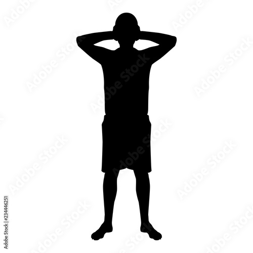 Man covering his ears silhouette front view Closing concept ignore icon black color illustration