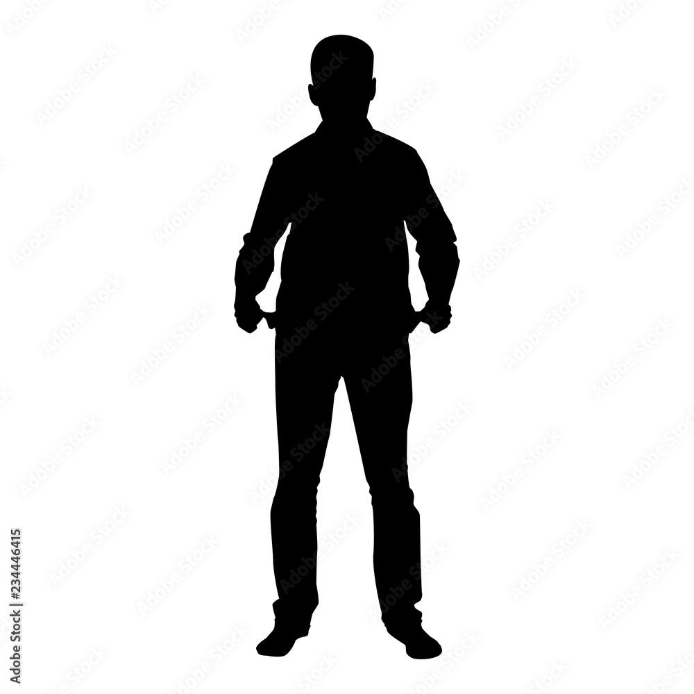 Man took out his empty pockets Businessman has not money silhouette concept icon black color illustration