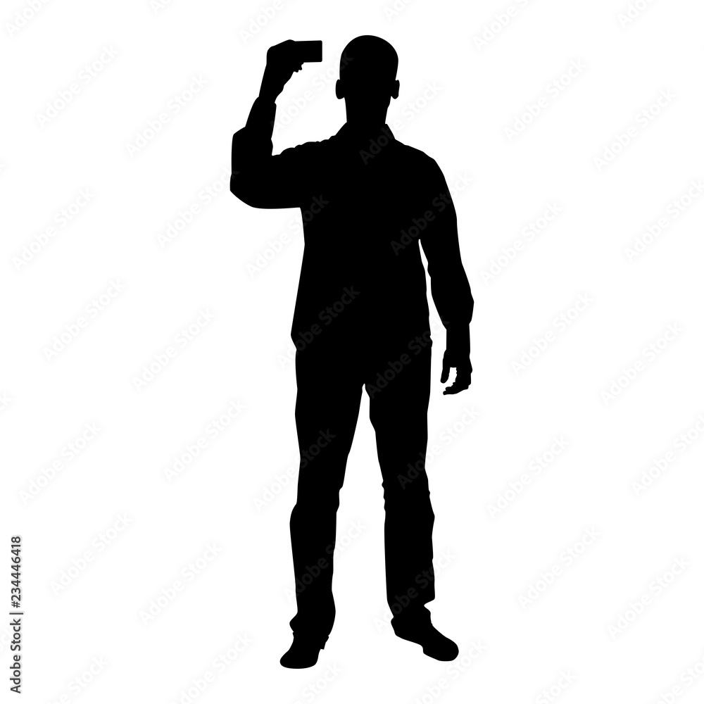 Man shows card in his hand Business card in hand businessman silhouette icon black color illustration Man shows card in his hand Business card in hand businessman silhouette icon black color illustration