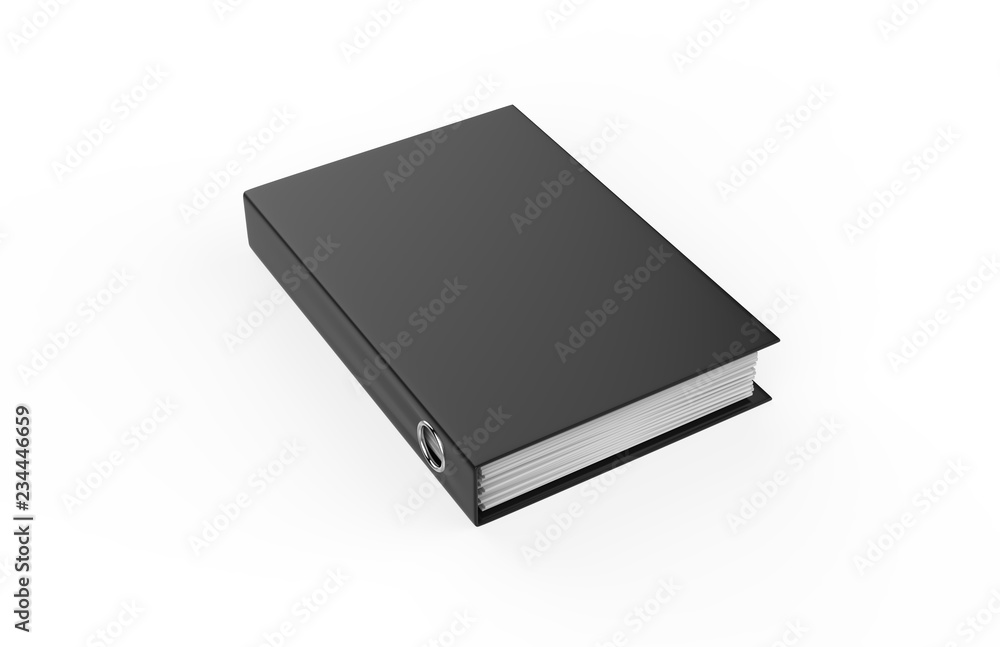 Black closed office binder, mock up template on isolated white background, 3d illustration Black closed office binder, mock up template on isolated white background, 3d illustration