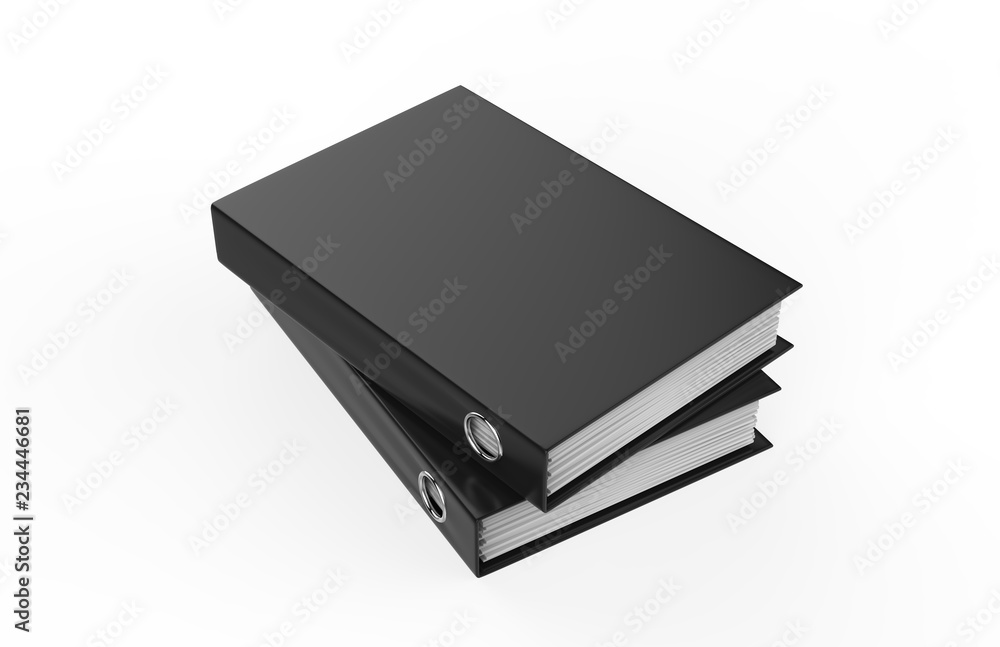 Black closed office binder, mock up template on isolated white background, 3d illustration Black closed office binder, mock up template on isolated white background, 3d illustration