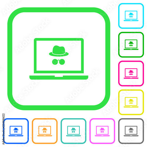Laptop with incognito symbol vivid colored flat icons