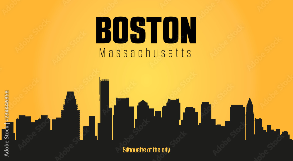 Boston Massachusetts city silhouette and yellow background