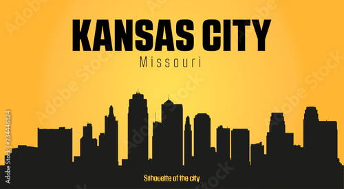 Kansas City Missouri city silhouette and yellow background