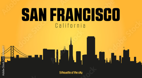 San Francisco California city silhouette and yellow background