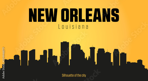 New Orleans Louisiana city silhouette and yellow background