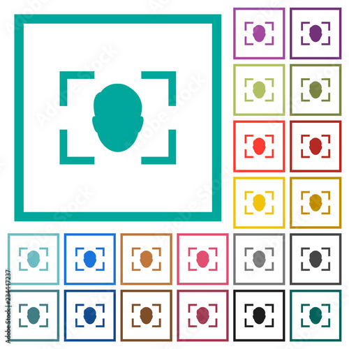 Camera selfie mode flat color icons with quadrant frames