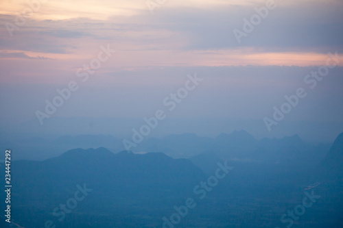 Sunrise At Pha Nok Aen , Phu Kradueng with beautiful mountain background , Loei Thailand.