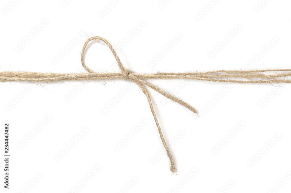 Rope wrap with bow isolated on white background, top view