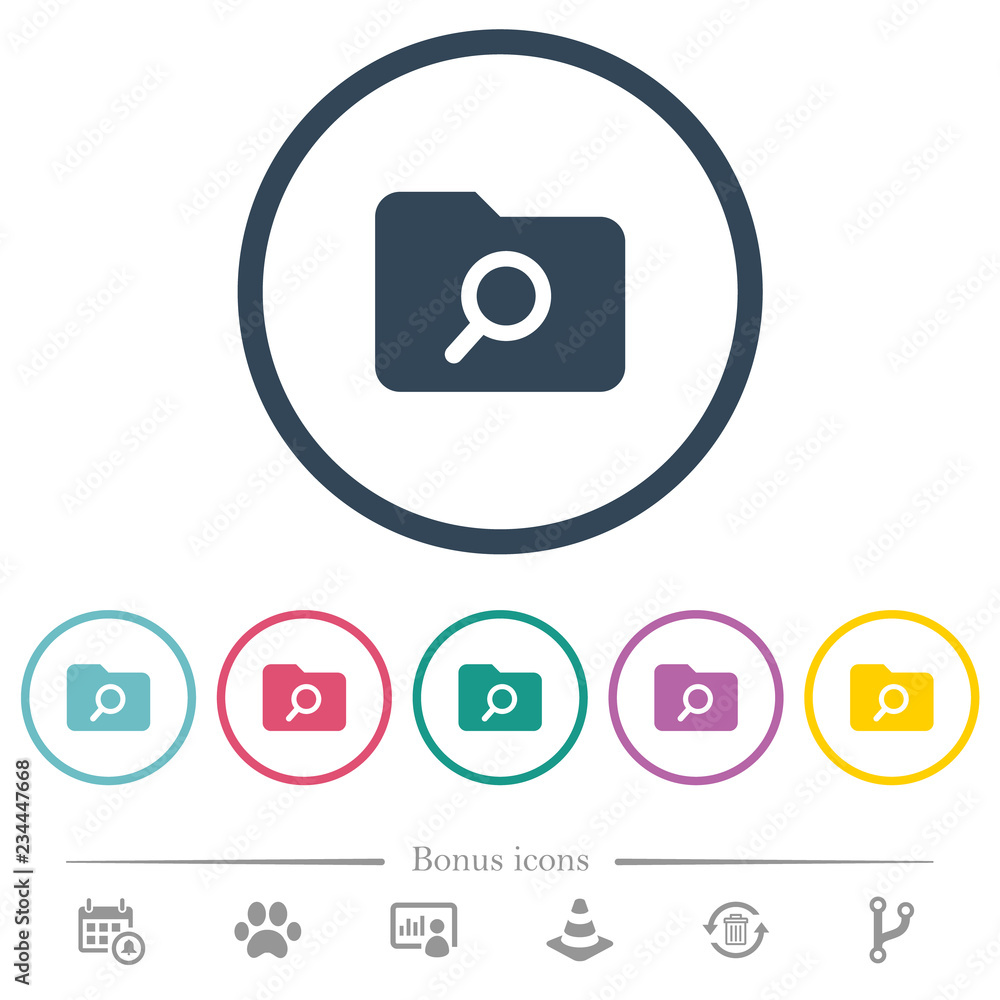 Folder search flat color icons in round outlines Folder search flat color icons in round outlines