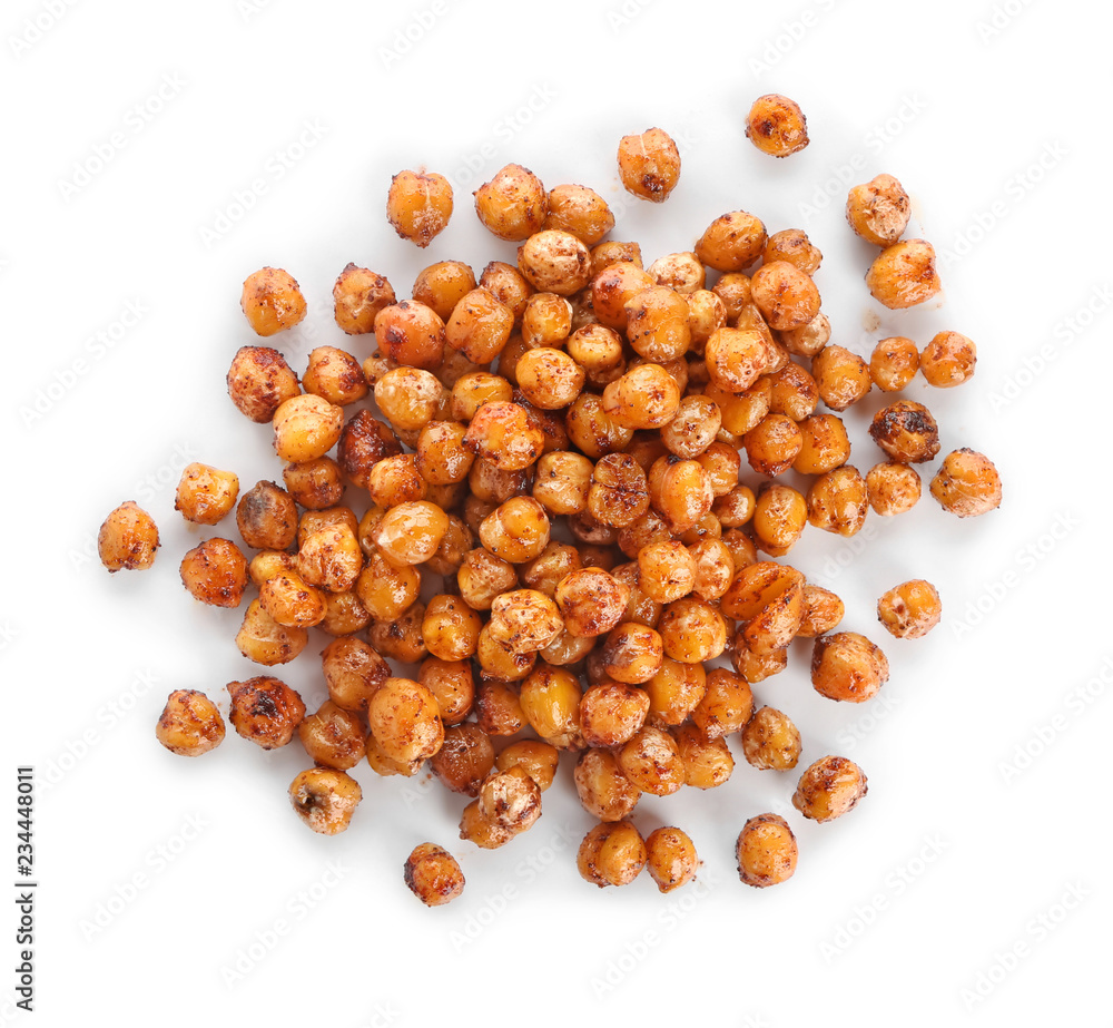 Pile of fried chickpeas on white background Pile of fried chickpeas on white background
