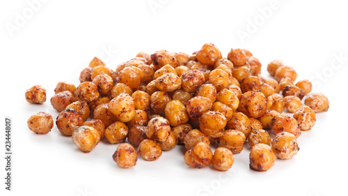 Pile of fried chickpeas on white background