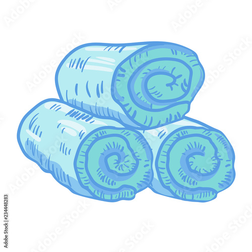 three blue rolled folded towels isolated on white background. vector illustration