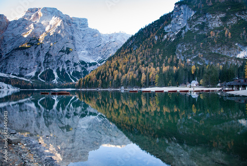 lago di Braies in Dolomites mountains, Sudtirol, Italy