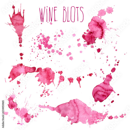 Wine splashes - vector watercolor illustration. Wine splash isolated on white background, hand draw wine splashes and spray