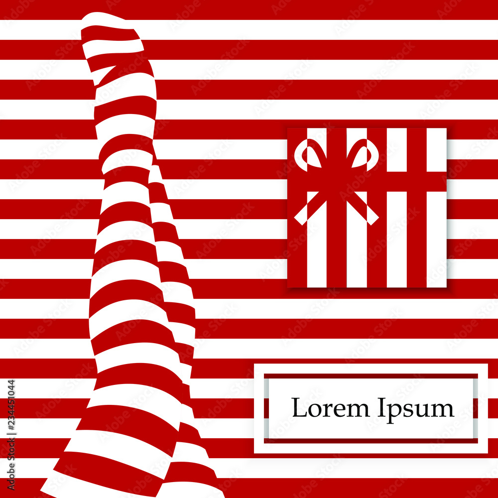Obraz premium Striped fashion background of sexy woman legs, gift box and space for text. Vintage vogue style, pop art. Great for magazine cover, poster, banner, web page background, brochure, greeting card. Vector