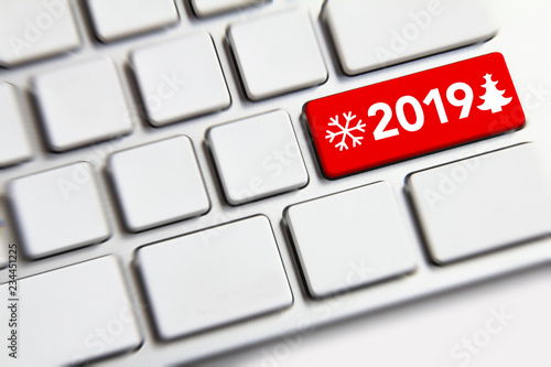 New year 2019 on the keyboard.