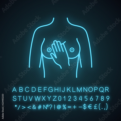 Breast palpation neon light icon
