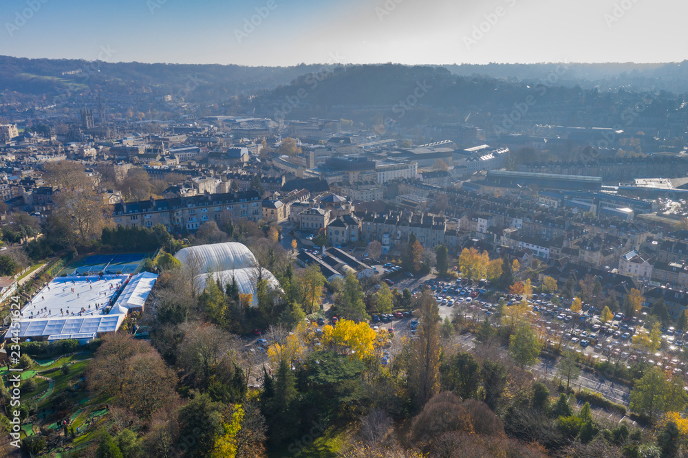 Aerial cityscape view of Bath, Somerset, United Kingdom
