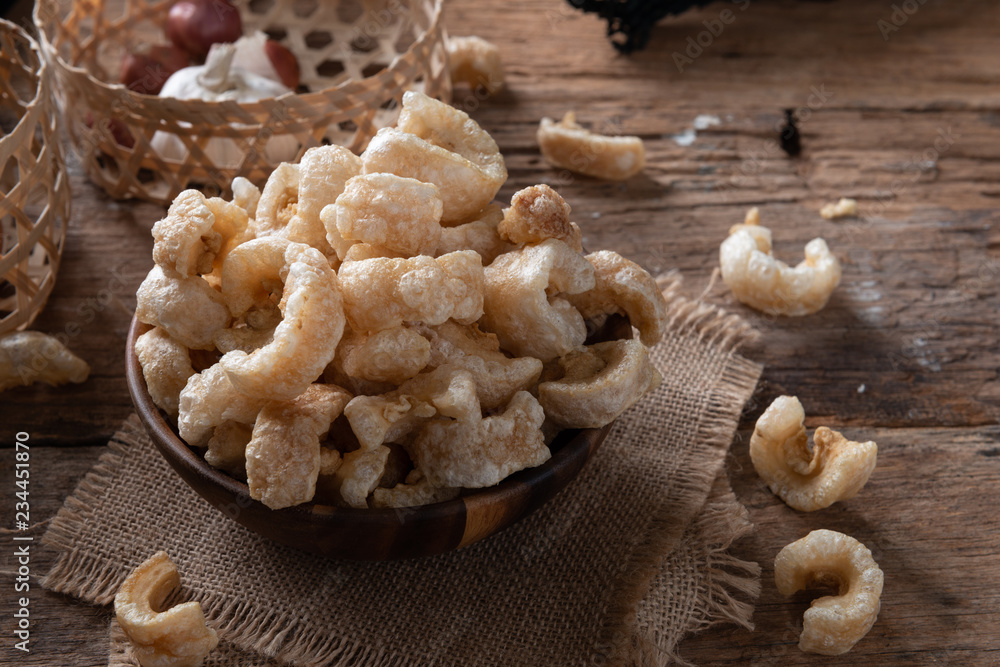 Pork rinds also known as chicharon or chicharrones , kab moo Pork rinds also known as chicharon or chicharrones , kab moo