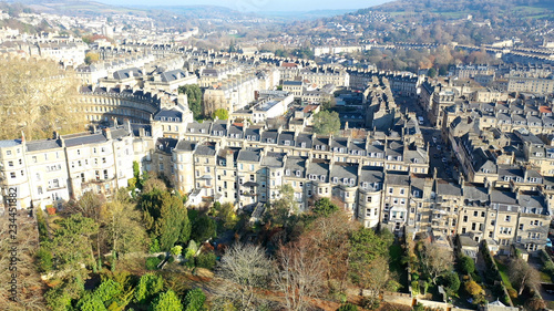 Aerial cityscape view of Bath, Somerset, United Kingdom