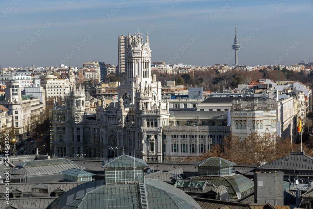 Amazing Panoramic view of city of Madrid from the roof of Circulo de Bellas Artes, Spain