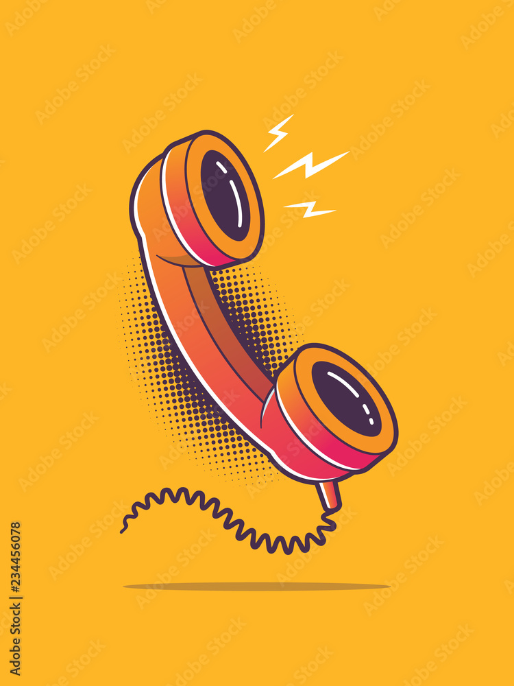 Vintage mid centuru retro phone handset vector illustration in pop art ...