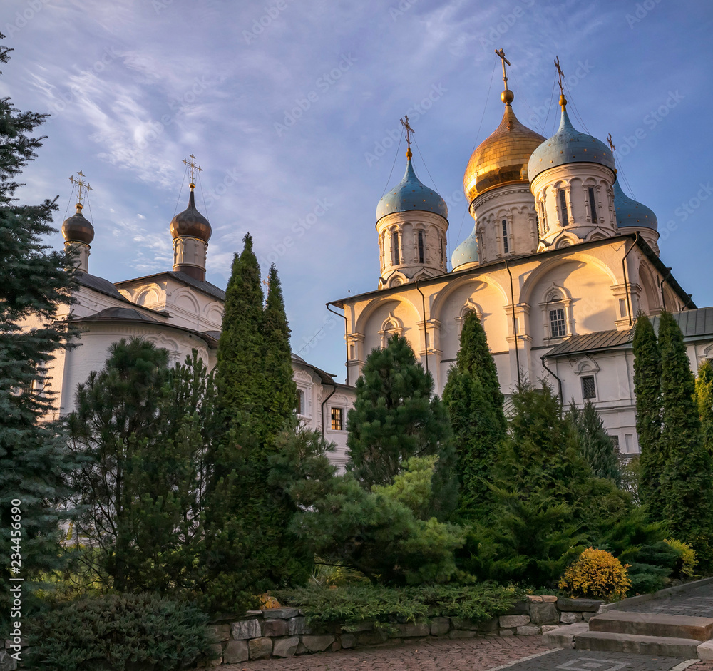 Church of the Intercession of the Holy Virgin and Transfiguration Cathedral. Novospassky Monastery, Moscow, Russia.