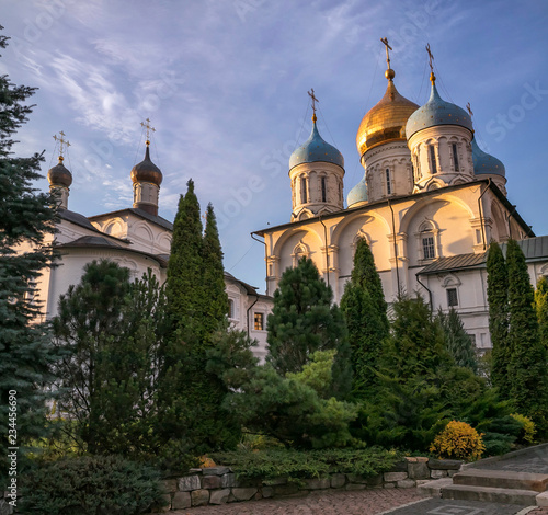 Church of the Intercession of the Holy Virgin and Transfiguration Cathedral. Novospassky Monastery, Moscow, Russia.