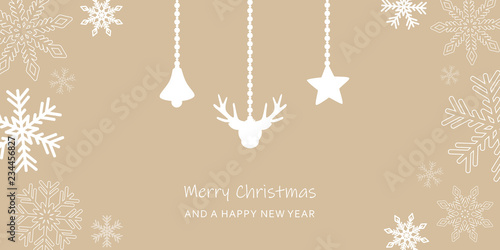 christmas greeting card with snowflake border and reindeer decoration vector illustration EPS10