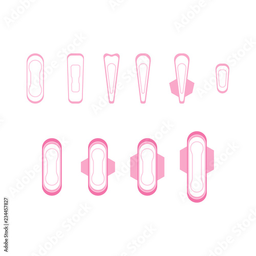 Cartoon Feminine Hygiene Products Icons Set. Vector