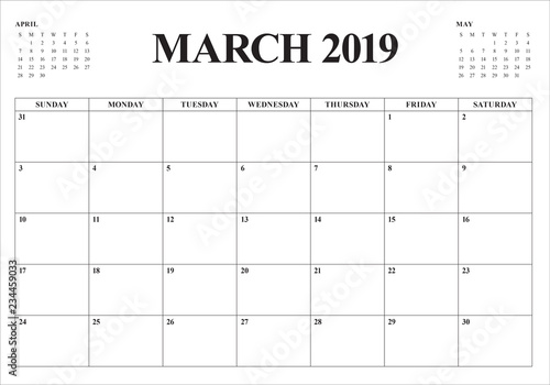March 2019 desk calendar vector illustration