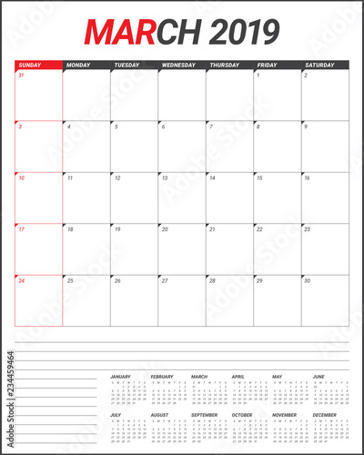 March 2019 desk calendar vector illustration