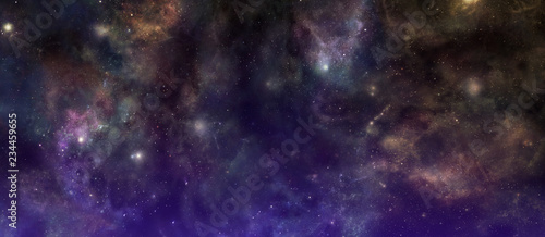 Our Beautiful Unexplored and Exciting Universe - Richly coloured deep space banner background with many different stars, planets and cloud formations 