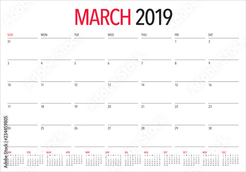 March 2019 desk calendar vector illustration