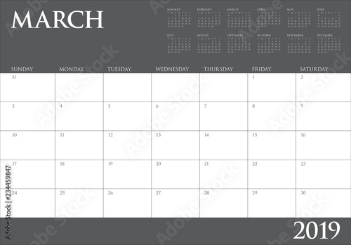 March 2019 desk calendar vector illustration