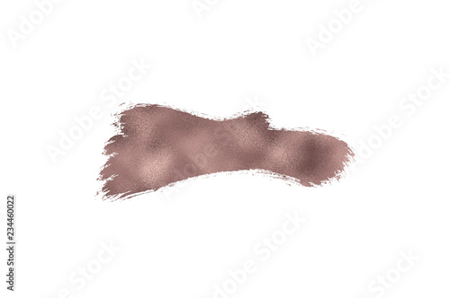 Gold rose foil texture brush paint stroke. Smudge glitter copper, sparkle glossy paint on the white background. Vector illustration