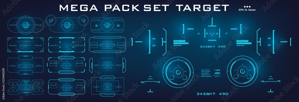 Mega pack set target. HUD futuristic user interface. Futuristic virtual graphic touch user interface. Mega pack set target. HUD futuristic user interface. Futuristic virtual graphic touch user interface.