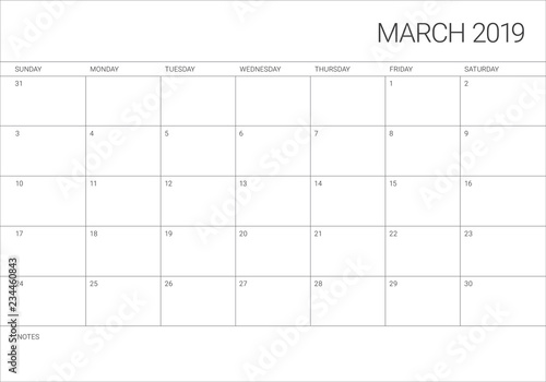 March 2019 desk calendar vector illustration