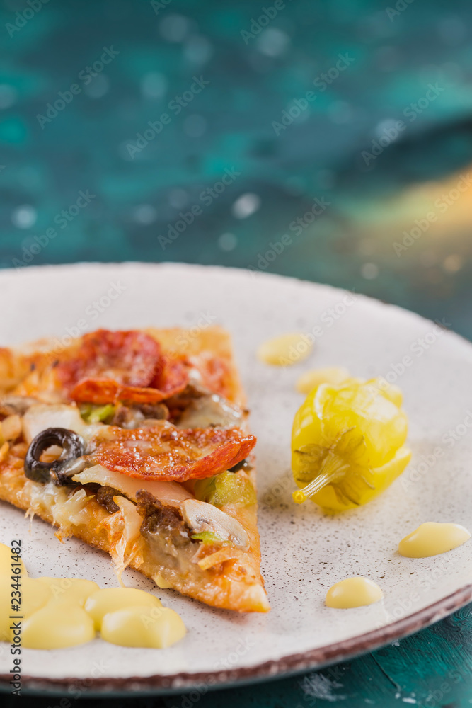 Close up Italian pizza about cheese it stick. Close up Italian pizza about cheese it stick.