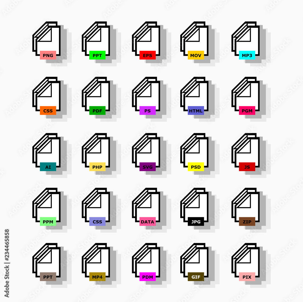 Set of program file formats icons Set of program file formats icons