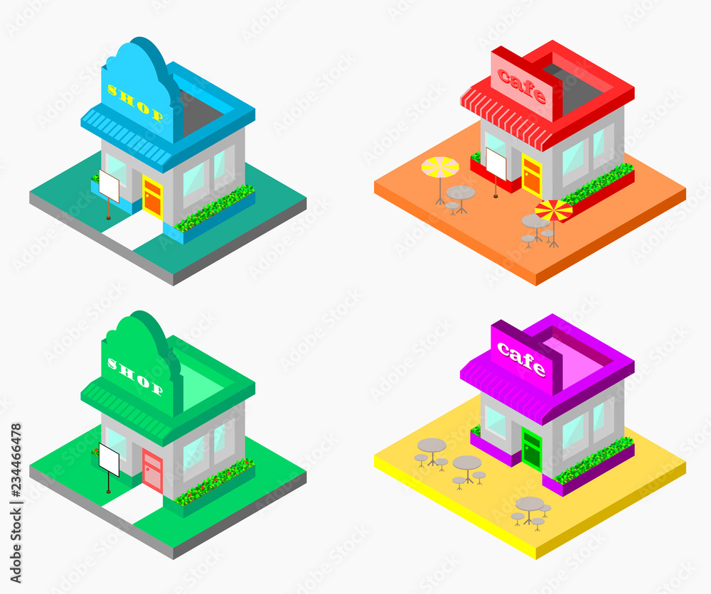 3d isometric shop and cafe 3d isometric shop and cafe