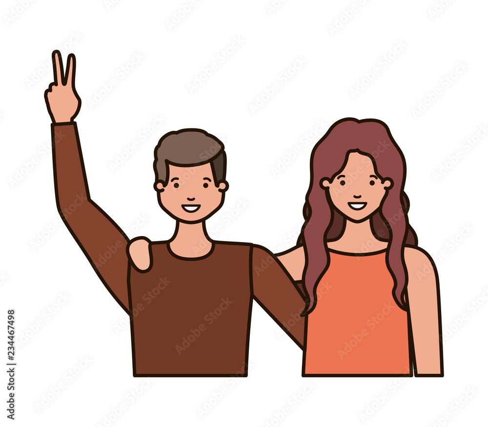 young couple with hands up avatar character young couple with hands up avatar character