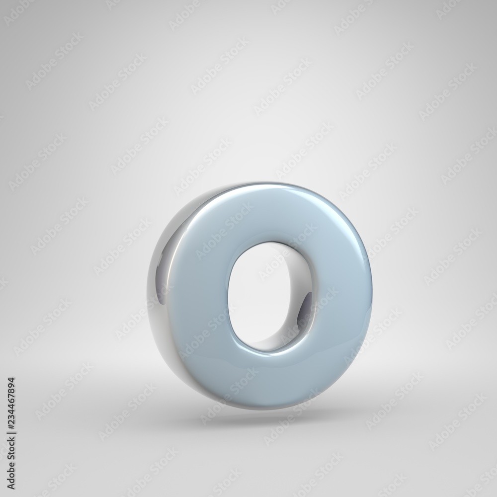 Silver car paint letter O lowercase isolated on white background Silver car paint letter O lowercase isolated on white background