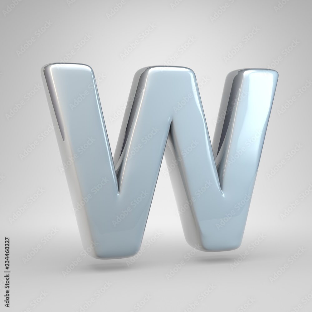 Silver car paint letter W uppercase isolated on white background Silver car paint letter W uppercase isolated on white background